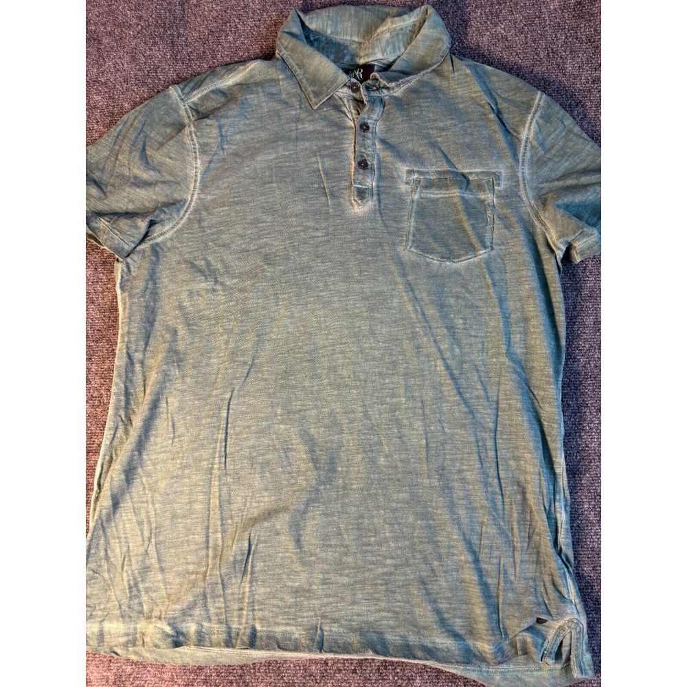 Rock & Republic Polo Shirt Men XL Green Short Sleeve Collared High Low Slit Logo